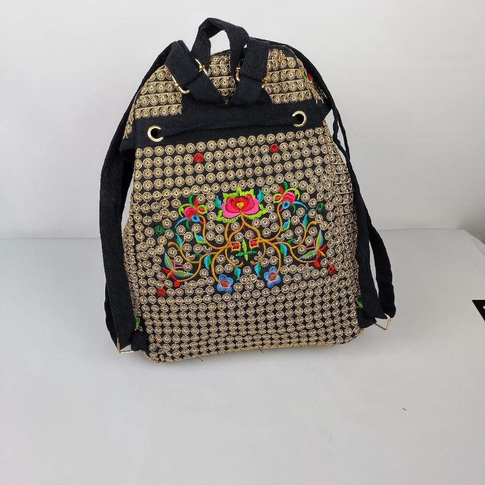 Embroidered mexican‎ floral multicolor handmade bagpack 100%mexican art dew - Picture 2 of 9